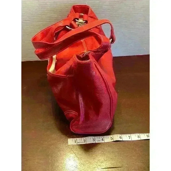 Nine West Red Tote Faux Leather Contrast Stitching Metal Studs - Picture 7 of 7